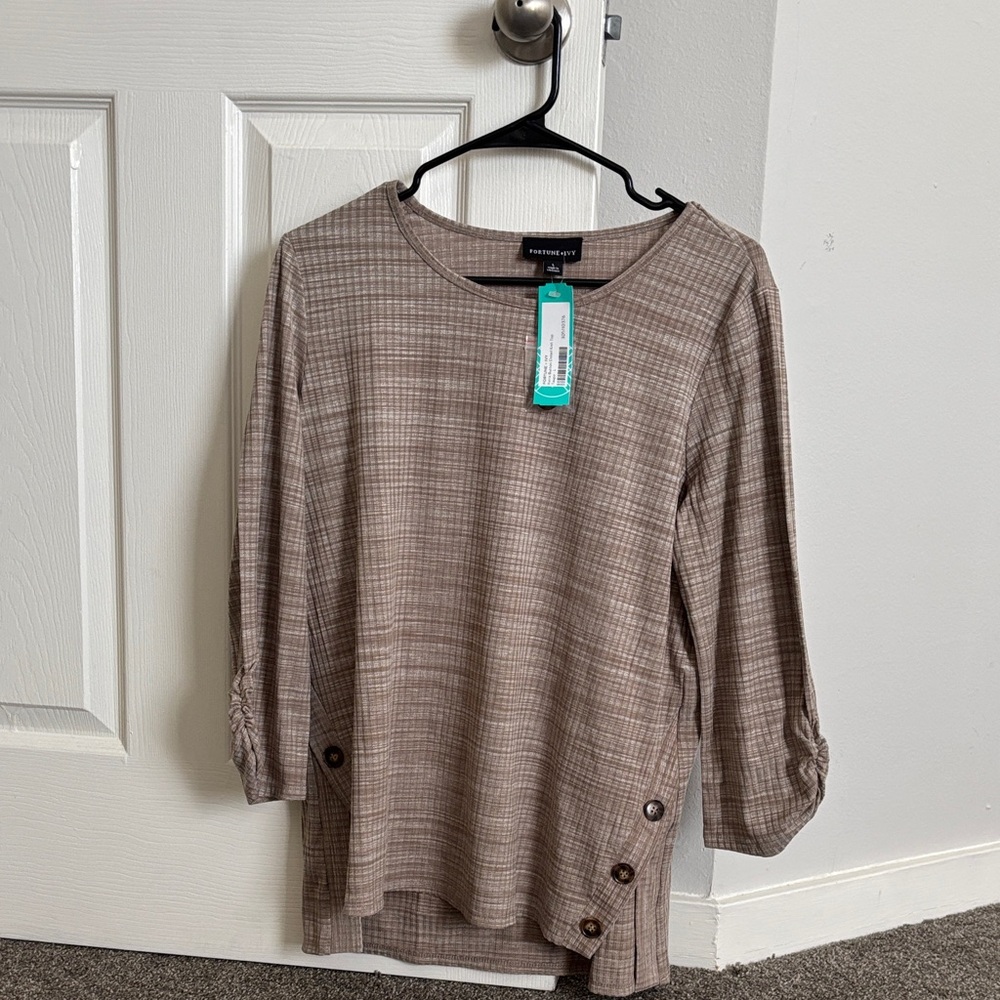 Ponte Love Taupe Plaid Button-Hem Tunic